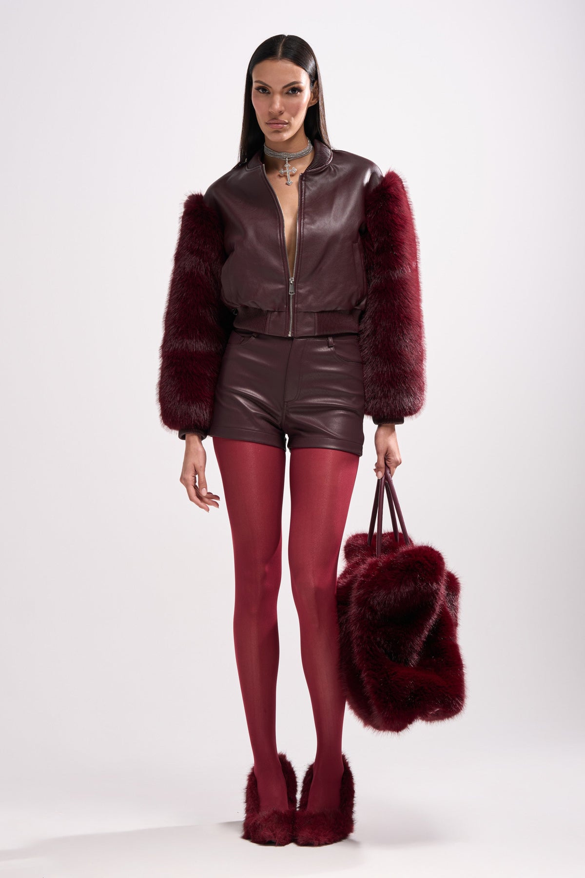 CALLIE FAUX LEATHER SHORT IN BURGUNDY