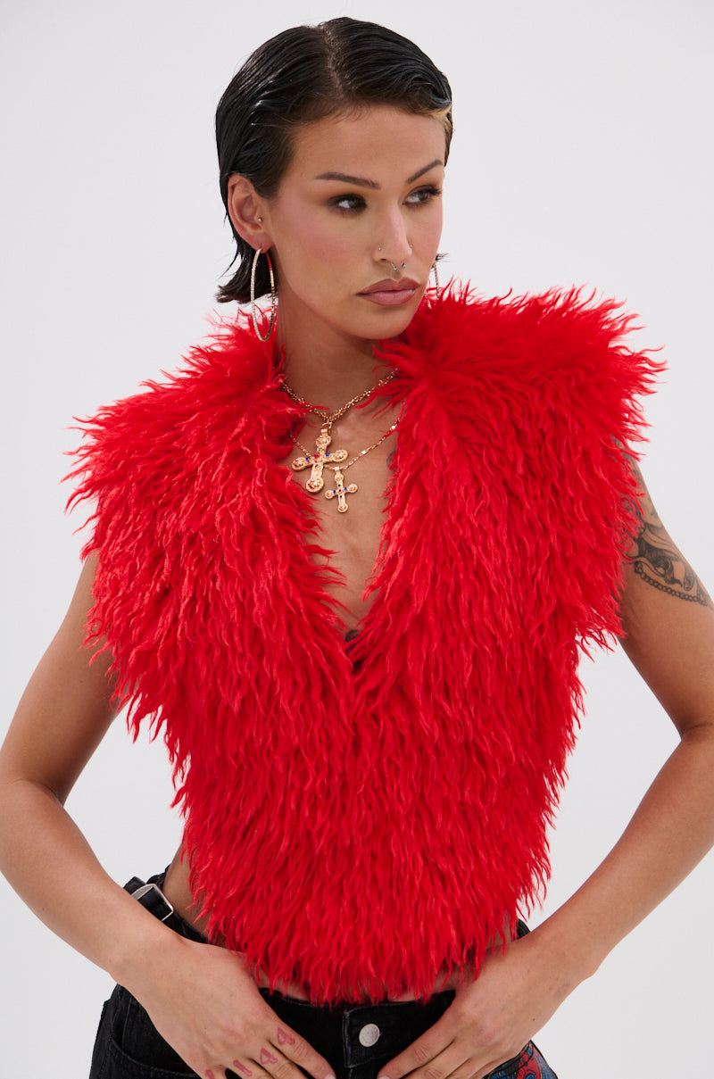 CARLA FAUX FUR HALTER TOP
