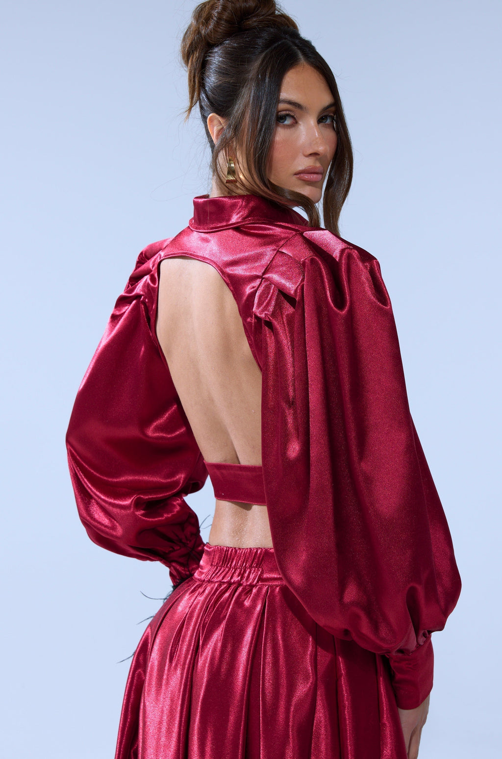CANDICE OPEN BACK SATIN BUTTON DOWN SHIRT